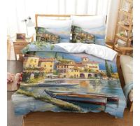 QIAVXZIP Motivo 3D Lake Como 3 Pezzi Set Lenzuola Letto in Microfibra Morbida E Leggera Ipoallergenica Con Cerniera Lavabile in Lavatrice Single（140x200cm）