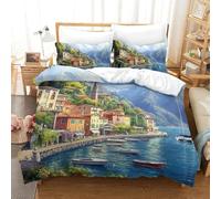 QIAVXZIP Motivo 3D Lake Como 3 Pezzi Set Lenzuola Letto in Microfibra Morbido E Accogliente Con 2 Federe Con Cerniera Facile Da Pulire Double（200x200cm）