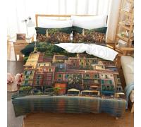 QIAVXZIP Motivo 3D Lake Como 3 Pezzi Set Lenzuola Letto in Microfibra Morbido E Accogliente Ipoallergenica Con Cerniera Facile Da Pulire Single（140x200cm）