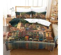 QIAVXZIP Motivo 3D Lake Como 3 Pezzi Set Lenzuola Letto in Microfibra Morbido E Accogliente Ipoallergenica Chiusura A Cerniera Lavabile in Lavatrice Double（200x200cm）