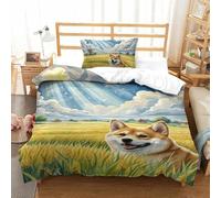 QIAVXZIP Motivo 3D Shiba Inu 2 Pezzi Set Di Biancheria Da Letto animal in Microfibra Leggero E Traspirante Ipoallergenica Chiusura A Cerniera Facile Da Pulire Single（135x200cm）