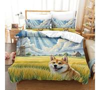QIAVXZIP Motivo 3D Shiba Inu 3 Pezzi Set Di Biancheria Da Letto animal in Microfibra Morbida E Leggera Con 2 Federe Con Cerniera Facile Da Pulire Super King（260x220cm）