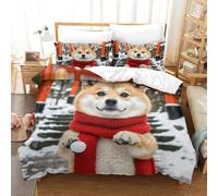 QIAVXZIP Motivo 3D Shiba Inu 3 Pezzi Set Lenzuola Letto animal in Microfibra Morbido E Accogliente Ipoallergenica Con Cerniera Lavabile in Lavatrice King（220x240cm）