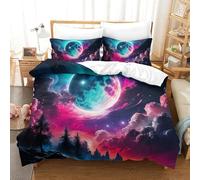 QIAVXZIP Motivo 3D Sun And Moon 3 Pezzi Set Di Biancheria Da Letto in Microfibra Morbida E Leggera Con 2 Federe Con Cerniera Lavabile in Lavatrice Super King（260x220cm）