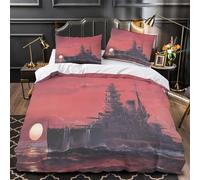 QIAVXZIP Nave da guerra al tramonto Impressione 3D 3 pz coperteletto stile scena di battaglia navale fodera per edredone microfibra morbida ipoallergenica per ragazzi bambini adulti Double（200x200cm）