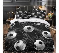 QIAVXZIP Palloni da calcio dinamici Impressione 3D 3 pz cover piumone NeroBiancoModelloStile coperteletto microfibra morbida antiacari per bambini ragazzi donne Single（140x200cm）
