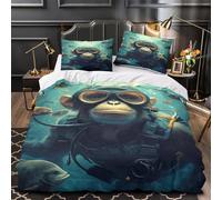 QIAVXZIP Scimmia tuffatrice Impressione 3D 3 pz coperteletto Arte d'avventura subacquea cover piumone microfibra ipoallergenica traspirante per ragazzi ragazze uomini Double（200x200cm）