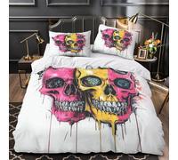 QIAVXZIP SkullArt Impressione 3D 3 pz coperteletto GraffitiStyleDesign cover piumone microfibra morbida antiacari per bambini ragazze uomini Single（140x200cm）