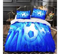 QIAVXZIP SoccerBallDesign Impressione 3D 3 pz cover piumone ModernBlueGraphics coperteletto microfibra ipoallergenica antiacari per bambini ragazze uomini Double（200x200cm）
