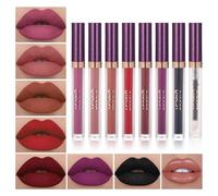 QiBest Set di 7 rossetti liquidi opachi con 1 set di trucco per labbra, nero scuro viola, set di rossetti gotici per Halloween, kit di lucidalabbra impermeabile, pigmentato a lunga durata, per donne e