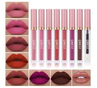 QiBest Set di 7 rossetti liquidi opachi e 1 set di trucco per labbra, pigmentato, impermeabile, per Halloween, regalo di San Valentino, kit per labbra in velluto a lunga durata, per adolescenti e