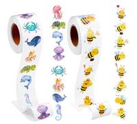 Qibivfo 1000 Adesivi Rotondi con Animali, Adesivi Per Ricompensa Bambini, Animali Marini e Api, Per Regali di Natale Compleanno Feste