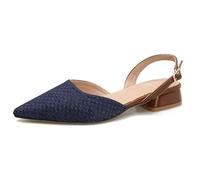 qibusleen Scarpe da Donna Basse con Tacco a Blocco Grosso e Slingback da 2,5 cm Chiuse a Punta da Donna décolleté in Tessuto Carino per Ufficio comode Casual Abito Cinturino Fibbia, Blu, 38