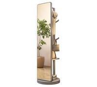 QICBYING Specchio A Figura Intera Girevole A 360°, Soluzione 2-in-1 Specchio Da Terra E Appendiabiti, Specchio A Figura Intera Girevole E Mobile, Specchio In Legno Con Appendiabiti(Grey,40x40x168cm)