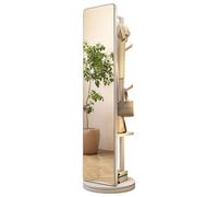 QICBYING Specchio A Figura Intera Girevole A 360°, Soluzione 2-in-1 Specchio Da Terra E Appendiabiti, Specchio A Figura Intera Girevole E Mobile, Specchio In Legno Con Appendiabiti(White,45x45x168cm)