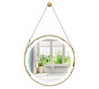 QICBYING Specchio Rotondo Da Bagno Con Luci LED, Specchio Da Trucco Da Appendere/montare A Parete, Con 3 Colori Dimmerabili, Interruttore Touch, Cinturino In Pelle, Antiappannamento(80cm)