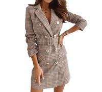 Qichenx Donna Abito Blazer Colletto Rivolto Plaid Elegante Ufficio Business Carriera Giacca Eleganti per Vestito Donna Cintura
