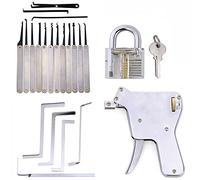 QiDAi - Set di grimaldelli, 4 in 1, trasparente, con pistola per grimaldelli, chiave a tensione, 15 ganci, serratura a chiave, perfetto per imparare e fare pratica