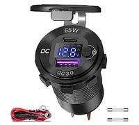 Qidoe Presa USB C 12V da Auto: Caricabatterie Tipo C 83W Metallo con Interruttore Voltmetro LED per Laptop, MacBook, iPhone, Samsung, Barca, Camper, Caravan