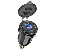 Qidoe QC 3.0 Presa Din a USB per Moto BMW: Metallo Doppio USB Presa Din Adattatore Impermeabile con Display Voltmetro Ricarica Rapida per 12-24 Volt Motocicli Europei Ducati/Triumph/BMW