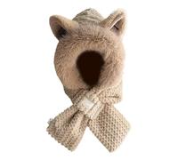 Qidures Cappello e sciarpa 2 in 1 con orecchie di gatto, protezione per le orecchie integrata, antivento, cappello invernale, set sciarpa per donne e ragazze, cachi, Refer to description