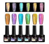 Qidures Smalto per Unghie Gel Magnetico | Gel per Unghie Arcobaleno Luccicante,Smalto Portatile con Glitter 6 Pezzi per Amanti Bellezza Professionisti Feste Viaggio Matrimonio Festival