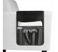 QIeAny Organizer per Braccioli per Divano in Pelle, Fodere per Braccioli per Divano, Tessuto Antiscivolo + Pelle Scamosciata Fine, 5 Borse Portaoggetti + 2 Grandi Tasche Aggiuntive,Black