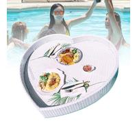 QIeAny Vassoio in Rattan Intrecciato A Forma di Cuore (60 × 60 Cm), Vassoio Galleggiante per Piscina, Maniglia Interna, Resistente E Facile da Pulire, per Il tè Pomeridiano All'aperto,White