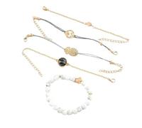 Qiebenav Set di gioielli con 5 braccialetti turchesi con strass e perline a forma di cuore con ananas, tartaruga, ciondoli squisiti da polso per stile bohémien, perfetto per la famiglia, Metallo