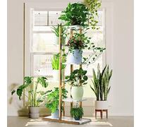 Qiebenav Supporto per piante a 6 livelli, 150 cm, scaffale per piante in metallo e legno, porta vaso da fiori interno esterno per balcone, soggiorno, giardino, ufficio, nero