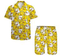 QiErDesign Camicie hawaiane da uomo casual con bottoni a maniche corte set di pantaloncini stampati spiaggia hawaii abiti, Cartone animato Ducky, Small