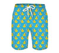 QiErDesign Costume da bagno da uomo ad asciugatura rapida, con stampa 3D, pantaloncini da spiaggia con tasche, fodera in rete fresca, costumi da bagno, Anatre gialle, L