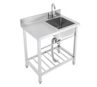 QIERF Lavello da cucina in acciaio inox, per esterni, autoportante, 80 x 55 x 84 cm, capacità di carico 100 kg, rubinetto a 360°, per cucina, ristorante e esterni