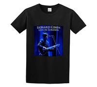 QIESHEOK Leonard Cohen Live in London Unisex 100% Cotton Short-Sleeve T-Shirts Black L