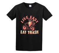 QIESHEOK Live Fast Eat Trash Unisex 100% Cotton Short-Sleeve T-Shirts Black S