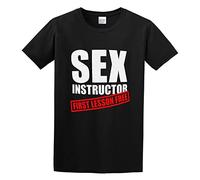 QIESHEOK Sex Instructor First Lesson Free Unisex 100% Cotton Short-Sleeve T-Shirts Black XXL