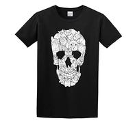 QIESHEOK Sketchy Cat Skull Unisex 100% Cotton Short-Sleeve T-Shirts Black S