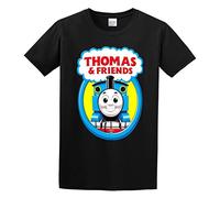 QIESHEOK Thomas The Train Logo Unisex 100% Cotton Short-Sleeve T-Shirts Black L