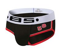 QIFLY Slip da uomo lungo con rigonfiamento a U, con tasca a forma di elefante, biancheria intima sportiva con cinturino per le gambe, Nero , L
