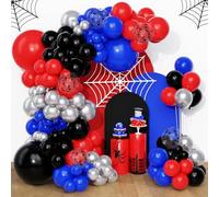 QIFU 108 Pezzi Arco Per Palloncini Nero Rosso Blu, Palloncini Elio Trasparenti Ragno,Metallizzati Argento Per Decorazioni Compleanno Baby Shower Matrimonio Laurea Carnevale Battesimo Gender Reveal