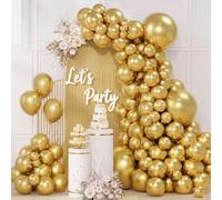 QIFU Arco Palloncini Oro metallizzato, 100 Pezzi Palloncini Compleanno Oro | Kit Arco Palloncini Metallizzati Oro, Palloncini Compleanno Cromati Per Decorazioni Matrimonio Prima Comunione Baby Shower