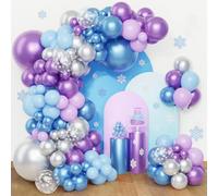 QIFU Arco Per Palloncini Blu Viola Frozen-108 Pezzi Argento Metallizzati Palloncini Trasparenti Fiocco Di Neve Decorazioni Compleanno Per Bambina Baby Shower Battesimo Matrimonio Laurea Principesse