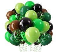 QIFU Palloncini Verde Marrone Nero, 12 Pollici Compleanno Palloncini Verde Nero Ballon Nero Confettis Per Birthday Compleanno Animali Giungla Jungle Safari Party Compleanno Matrimonio Baby Shower