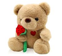 QIGEEKU Orsacchiotto di peluche, orsacchiotto di peluche, orsacchiotto con amore, giocattolo decorativo per camera da letto, Soft Cuddly Friends, peluche 25 cm (marrone chiaro + rosa)