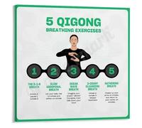 Qigong and Meditation Poster 5 Healing Breath Exercises Chart for Home Practice and Tai Chi Studio Decor(Unframed,12x18inch(30x45cm))