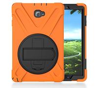 QIHANG - Custodia Ibrida 3 in 1 per Samsung Galaxy Tab A 10.1, Full Body, Resistente agli Urti, con Supporto Girevole a 360° e Cinghia da Polso, per Samsung Galaxy Tab A 10.1 SM-P580 Arancione Orange