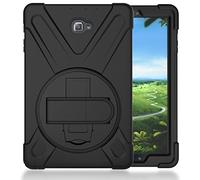 QIHANG - Custodia Ibrida 3 in 1 per Samsung Galaxy Tab A 10.1, Full Body, Resistente agli Urti, con Supporto Girevole a 360° e Cinghia da Polso, per Samsung Galaxy Tab A 10.1 SM-P580 Nero Nero