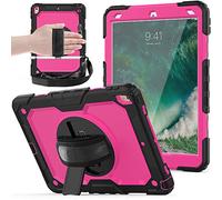 QIHANG Custodia per iPad PRO 10.5 / Air 10.5, Full-Body Antiurto Robusto Protettiva Cover con Supporto Girevole a 360 ° e Tracolla Staccabile per iPad PRO 10.5 / Air 10.5 (Nero + Rosa Rossa)