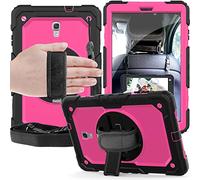 QIHANG Custodia per Samsung Galaxy Tab A 10.5 T590 T595, Full-Body Antiurto Robusto Protettiva Cover con Supporto Girevole a 360 ° e Tracolla Staccabile per Galaxy Tab A 10.5 (Nero + Rosa Rossa)
