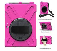 QIHANG Microsoft Surface Go Caso con 360 Grado Rotary Stand/Cinturino e Tracolla Borsa/portamatite [Heavy Duty] Triplo Strato Ultra Hybrid Resistente Shock Corpo Pieno di Protezione (Rosa Rossa)